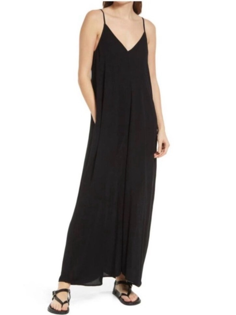 Treasure and Bond Black V-Neck Spaghetti Strap Maxi Dress